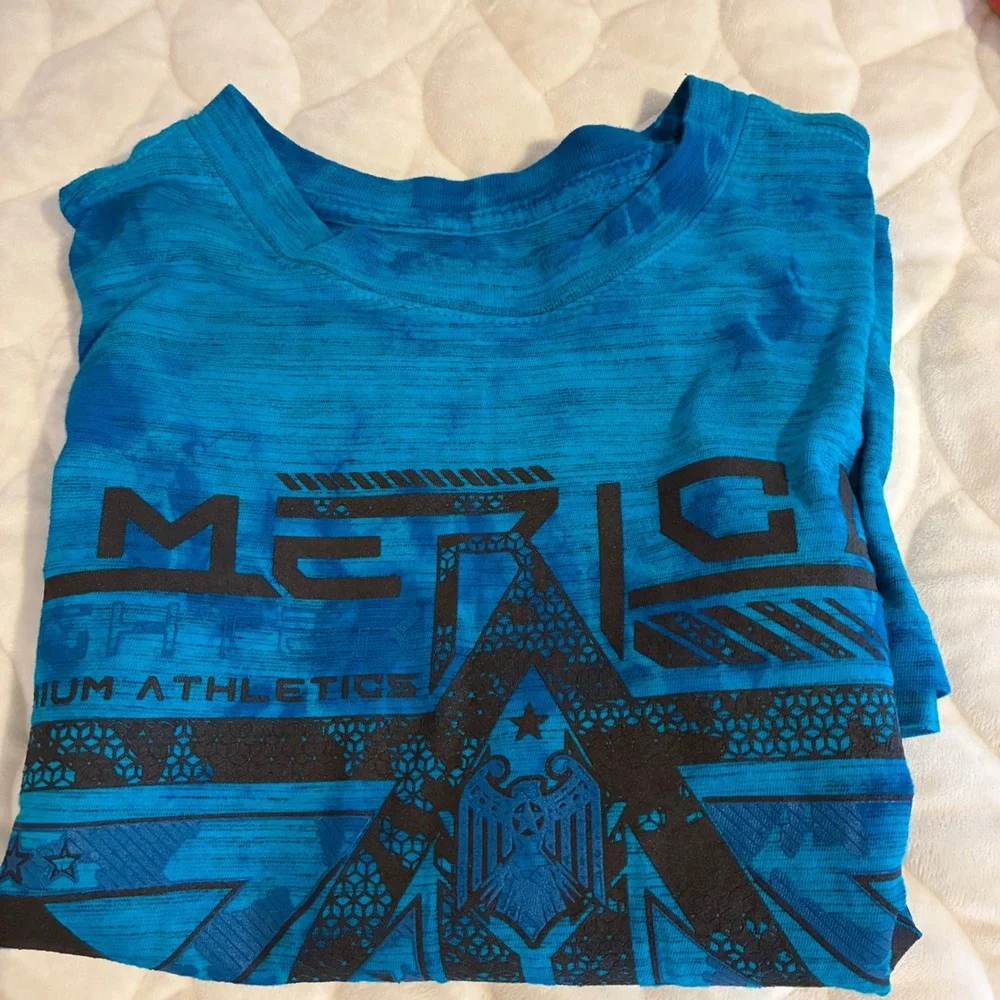 American Fighter Graphic T-Shirt Premium Athletics Blue‎ Tie Dye Mens Medium - Picture 3 of 4